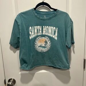 Organic Generation Santa Monica Graphic Crop T Shirt Teal XL Cotton